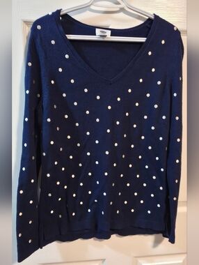 Old Navy Soft Navy Blue V-Neck Polka Dot Sweater